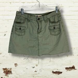 Faded Glory Olive Green Cargo Mini Skirt Raw Hem Y2K Utility Grunge Sz 4